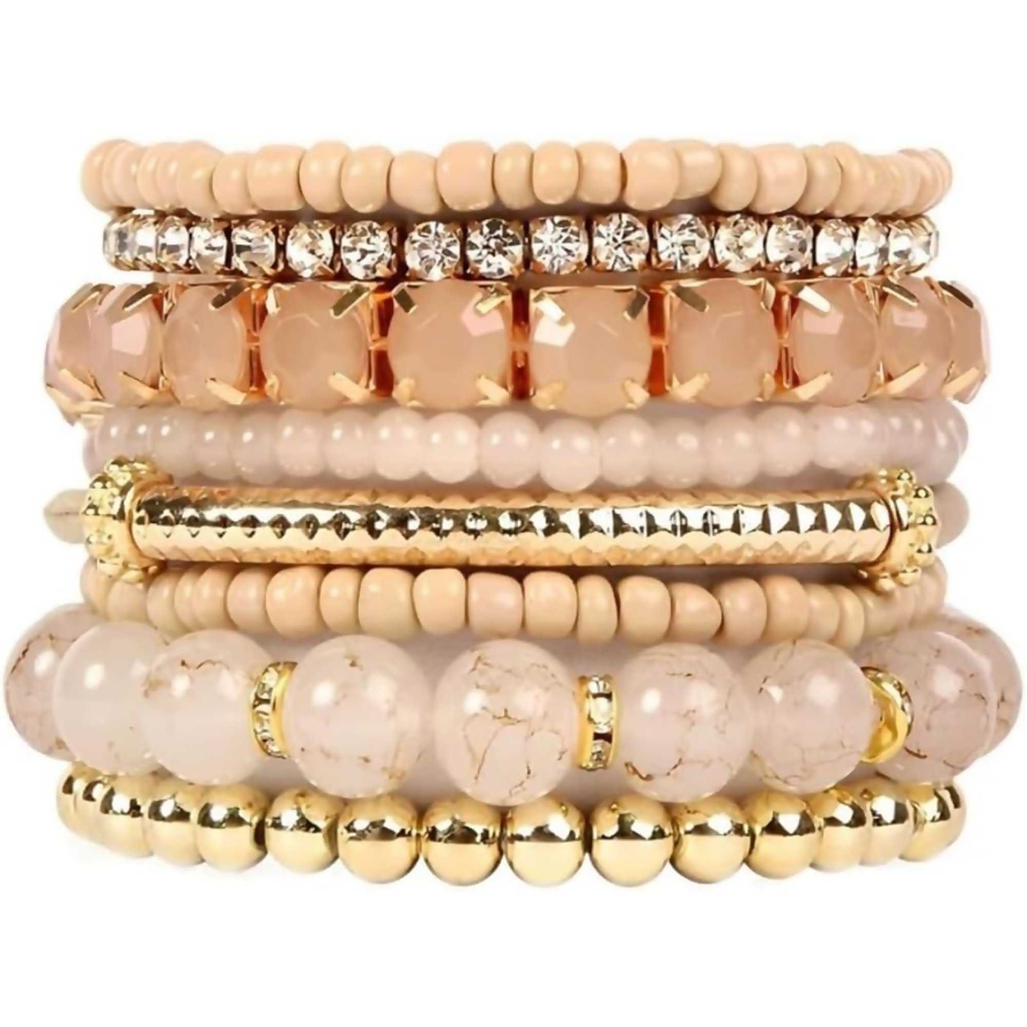 Zephyriana Handmade Bohemian MultiLayer Stackable Crystal Bead Bracelets Set Colorful Gold Beads Natural Stone Stretch Bracelets Charm Holiday Beach Jewelry Birthday Gifts