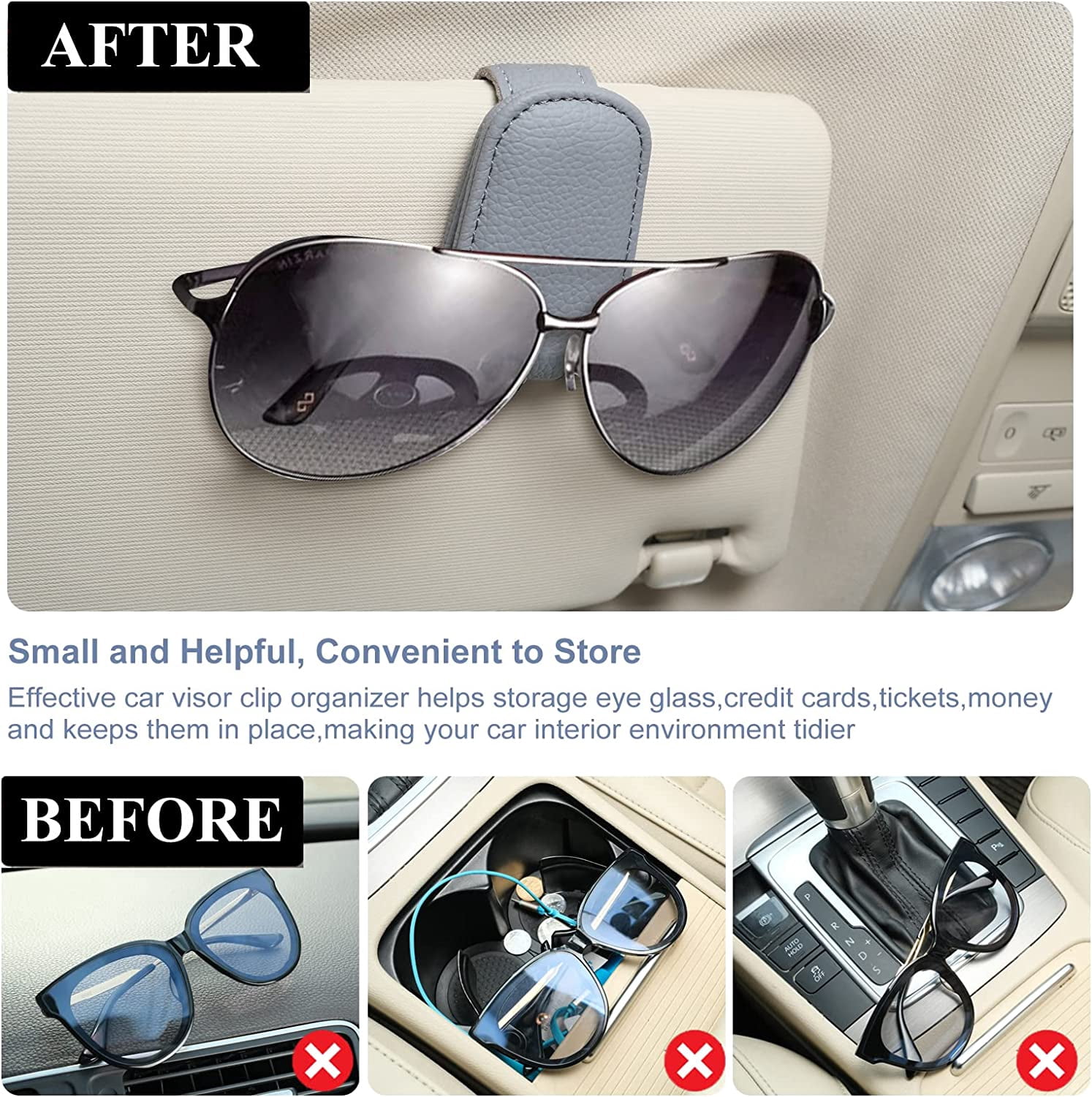 Magnetic Leather Sunglasses Holder For Car Sun Visor – Eyeglass Hanger Clip