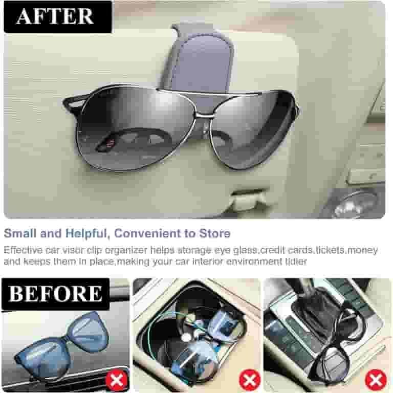 Magnetic Leather Sunglasses Holder For Car Sun Visor – Eyeglass Hanger Clip