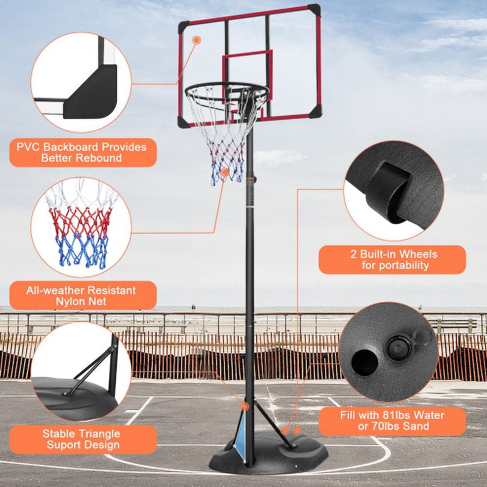 XASWAL 7.5 ft-9.2 ft Adjustable Height 32 Inch Shatterproof Backboard Indoor Outdoor Portable Basketball Systems Youth Adults