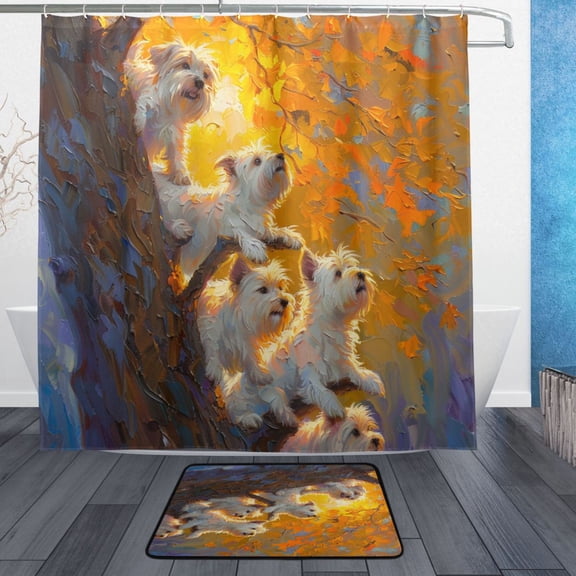 BZSMCE Shower Curtain and Bath Accessory Set,Westies in The Fall Foliage Pattern