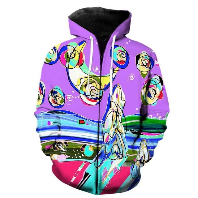 Sudadera con capucha con estampado 3D de grafiti artístico para hombre, nueva sudadera con cremallera y patrón abstracto de color, sudadera informal de manga larga estilo Harajuku urbano