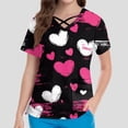thumbnail image 4 of Womens Valentines Day Scrub Tops Casual Criss Cross V Neck Cute Love Heart Printed Scrubs Loose Short Sleeve Scrub Shirts Nursing Uniform Medical Nurse Workwear with Pockets Black L, 4 of 4