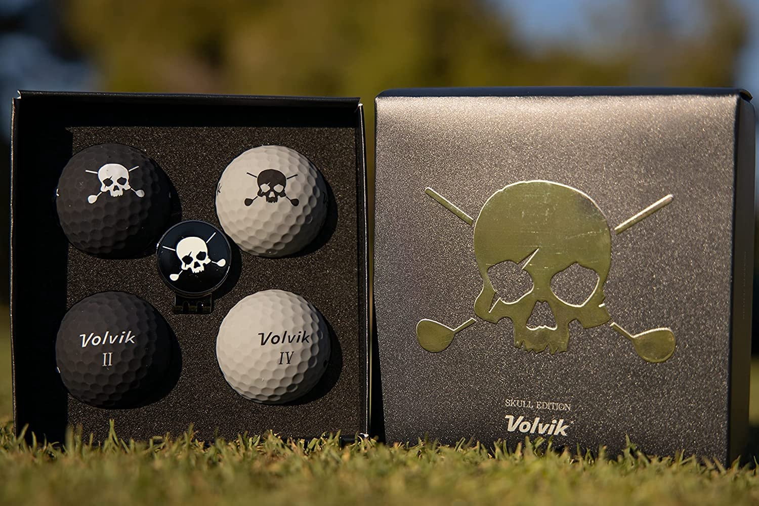 Volvik Skull Edition Golf Balls 4 Balls w Ball Marker Hat Clip