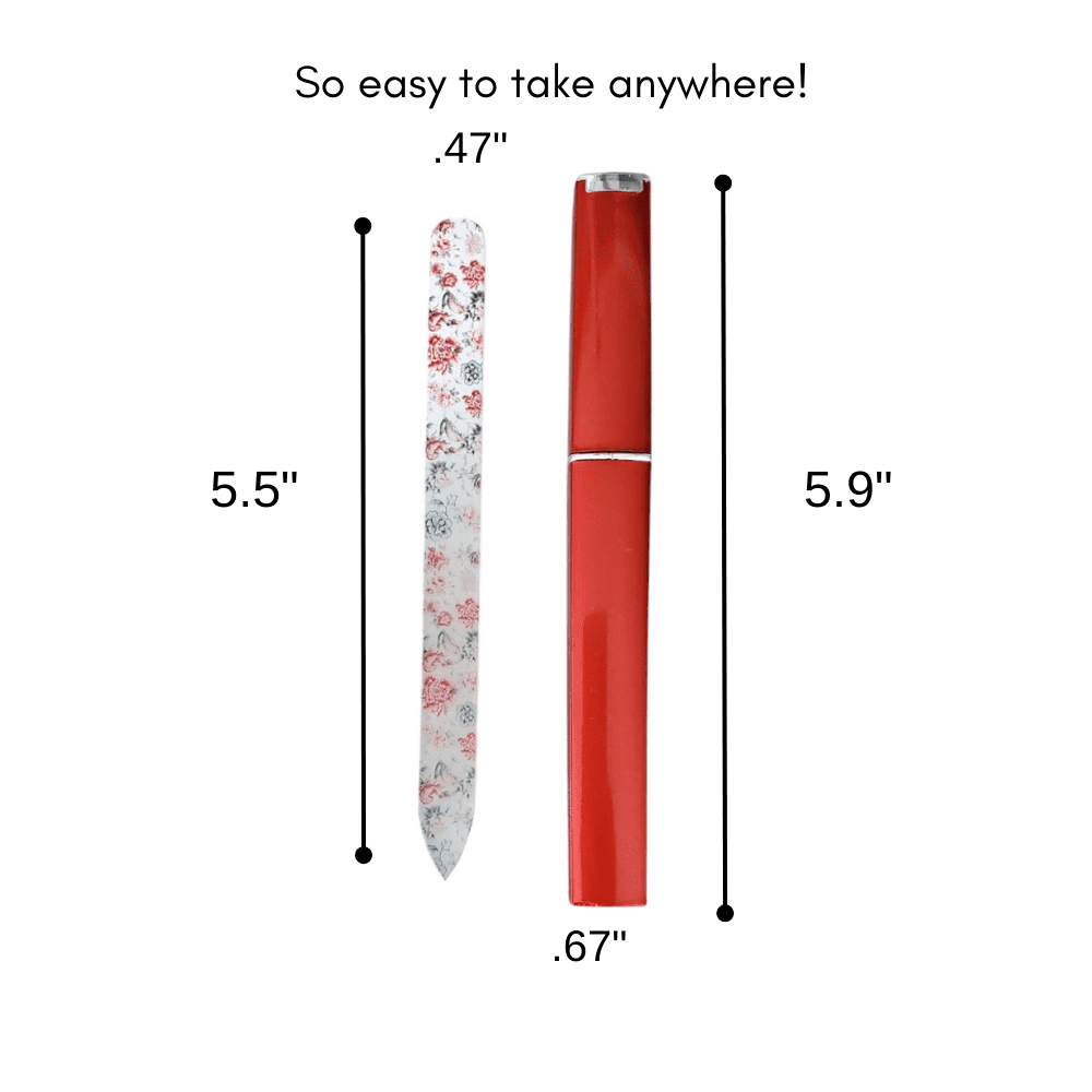 Full Bloom 5-Pack Glass Nail Files Set with Cases - Professional Etched Glass Manicure Files with Floral Designs - Gentle Nail Care Tools for Natural & Artificial Nails