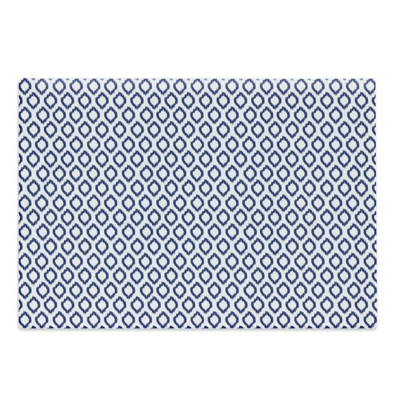 Ikat Cutting Board, Eastern Ornament in Blue Exotic Art Elements Curves Simple Design Print, Decorative Tempered Glass Cutting and Serving Board, Large Size, Royal Blue and White, by Ambesonne
