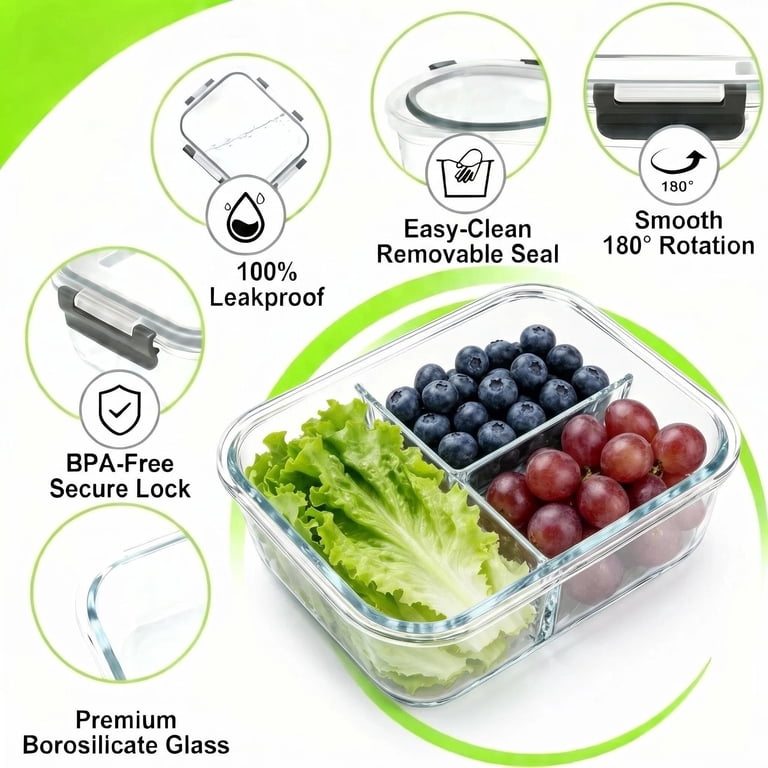 SHIGEER 5-Pack 36oz Glass Meal Prep Containers Gray photo 2