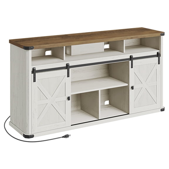 VASAGLE TV Stand for TVs up to 65", Farmhouse TV Console, 2 Sliding Barn Doors, for Living Room, White