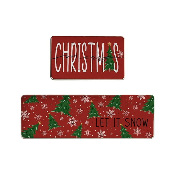 Decoraciones navideñas, 2 alfombras y tapetes de cocina navideños para el suelo, antideslizantes, decoración navideña, juego de tapetes de cocina, decoración navideña, 40 x 60 cm + 40 x 120 cm, tapete