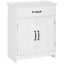 NNYYS Freestanding Bathroom Cabinet, Farmhouse Small Storage Cabinet with Storage Drawer, 2 Doors, Narrow Floor Cabinet with Adjustable Shelf, White