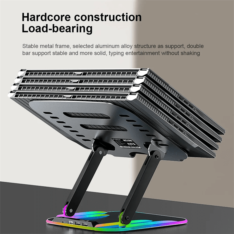 Alloy Laptop Holder Stand RGB Light Base With HUB 3xUSB 2.0 Ports RGB Base Lifting Foldable Notebook Computer Bracket