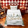 thumbnail image 2 of Erosebridal Winter Village Twin Sheets, Snow Scene Bedding, White Green, Christmas Reversible, 3-Piece, 1 Flat Sheet, 1 Fitted Sheet and 1 Pillowcase, 2 of 6