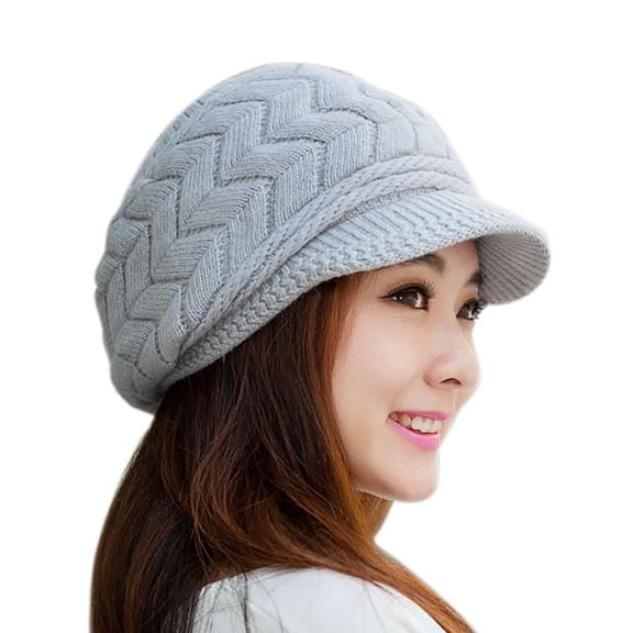 Womens Winter Beanie Warm Knitted Slouchy Wool Hats Cap with Visor