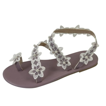 

Lisgai Thong Sandals for Women Beach 2023 New Womens Bohemia Flat Sandals Summer Beach Glitter Beaded Flip-Flop Thong Lace Flower Open Toe Roman Sandals