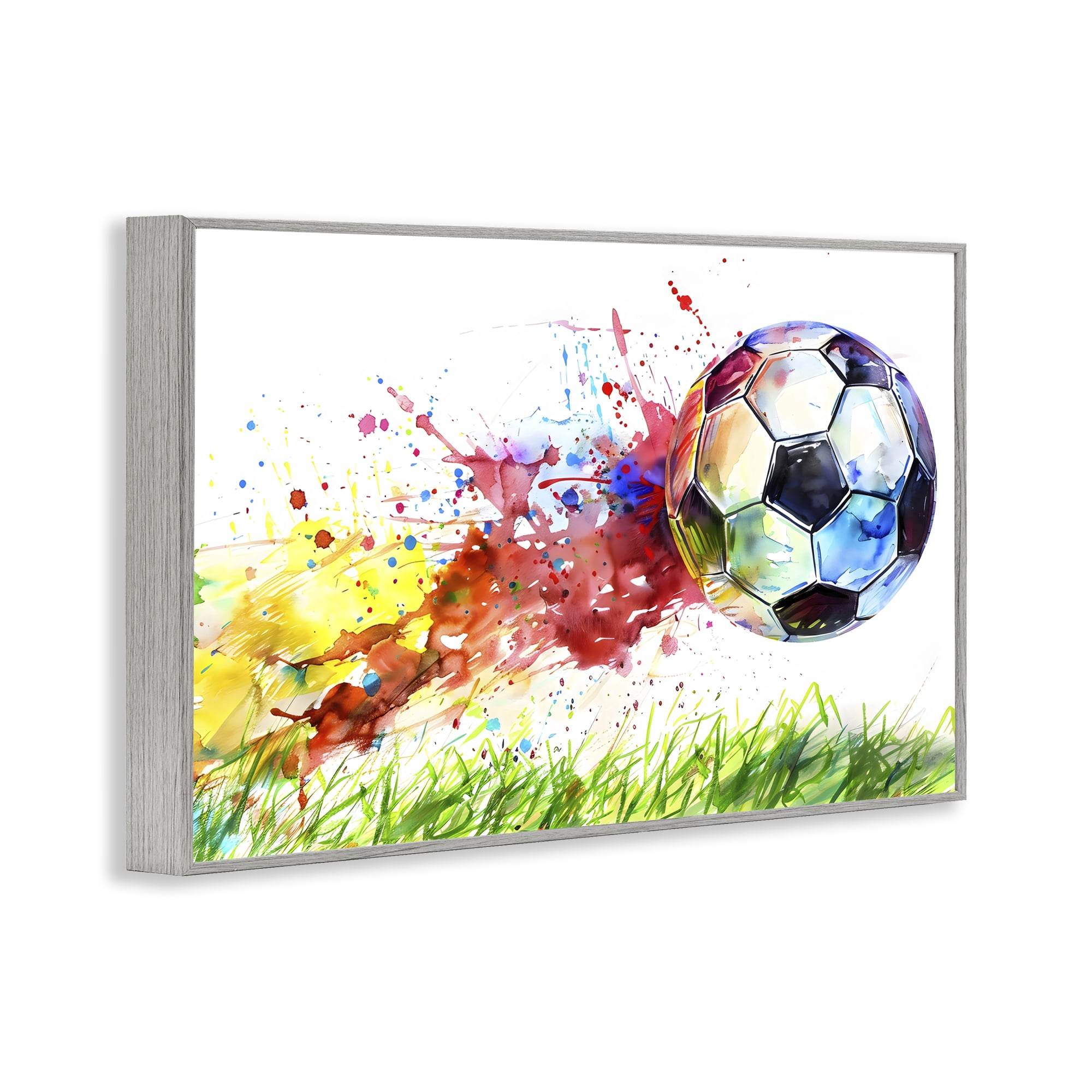 Stupell Industries Watercolor Soccer Ball in Motion Gray Framed Giclee Art, design by Creative Studio