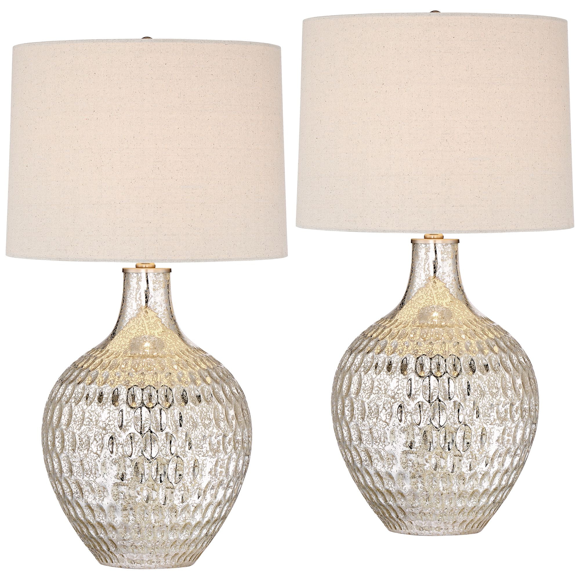 360 Lighting Waylon 28" Tall Modern Luxe End Table Lamps Set of 2 Silver Mercury Glass Off-White Shade Living Room Bedroom Bedside
