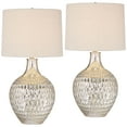 thumbnail image 2 of 360 Lighting Waylon 28" Tall Modern Luxe End Table Lamps Set of 2 Silver Mercury Glass Off-White Shade Living Room Bedroom Bedside, 2 of 8