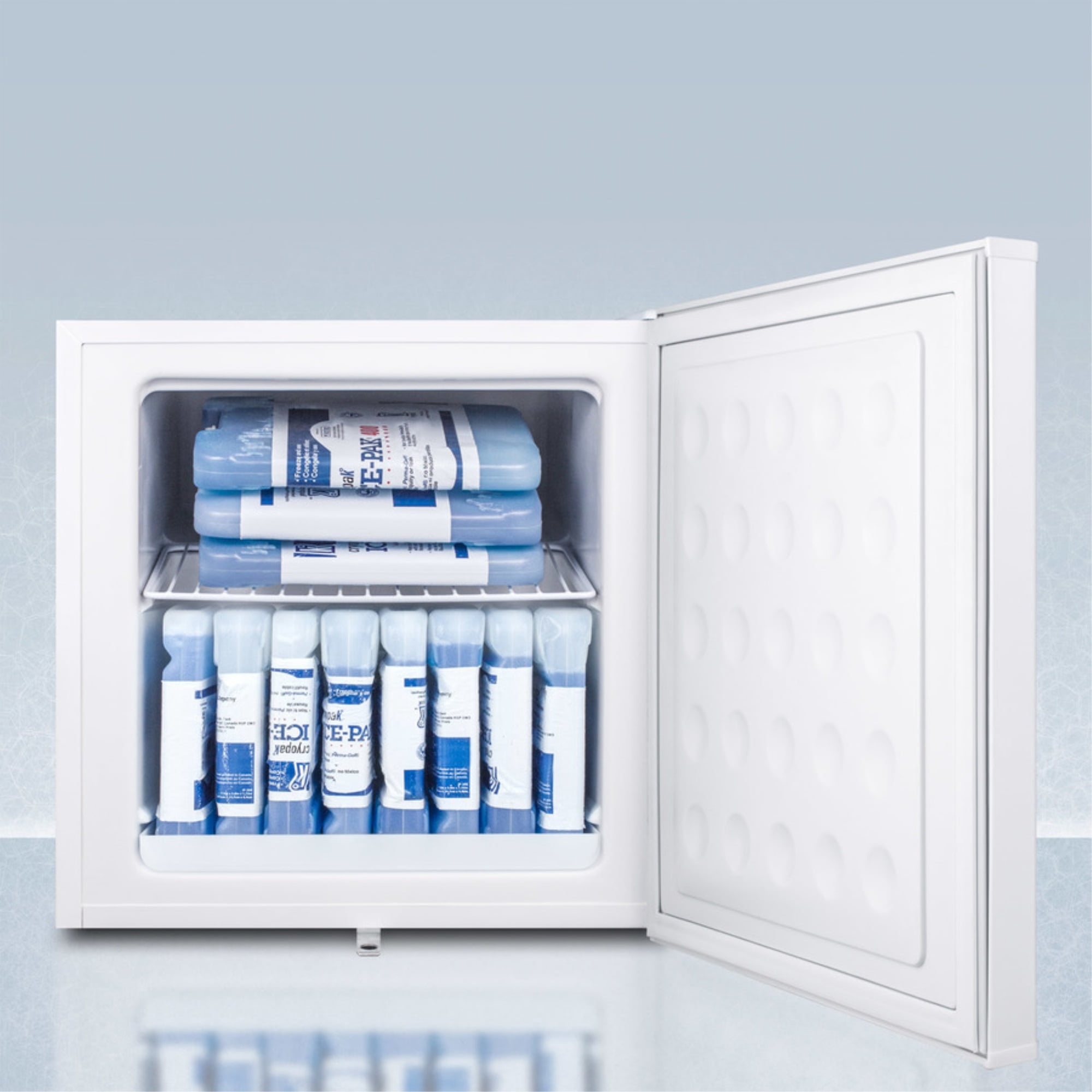 Compact all-freezer, manual defrost with a lock and NIST calibrated thermometer