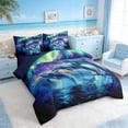 thumbnail image 2 of Manfei Magical Dolphin Aurora Bedding Comforter Set for Kids Boys and Girls, Marine Fantasy Print King Bedding Sets, Navy Reversible 7 Pieces, 2 of 6