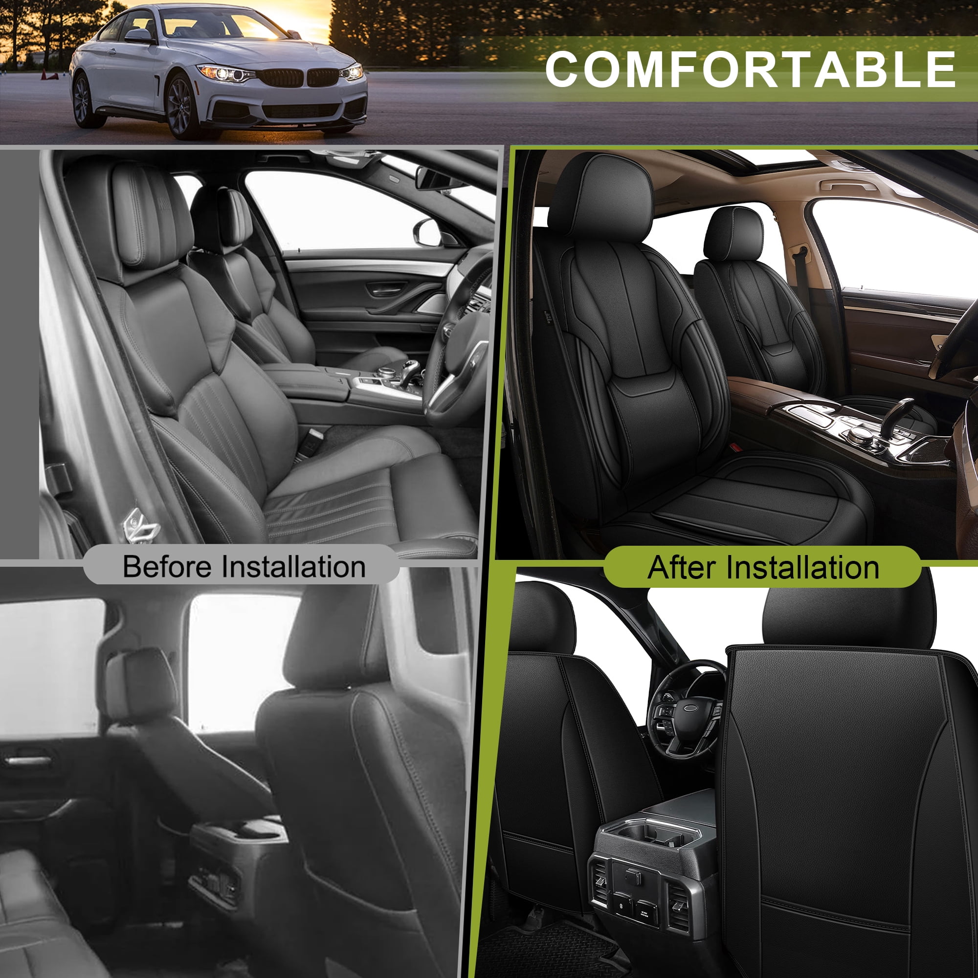 AQBDDBQ Front Car Seat Covers Front Seats for Acura MDX 2004-2025 Front Seat Breathable Comfort Leather Seat Cover Suitable for All Seasons Black,Front Set(2 Seats)