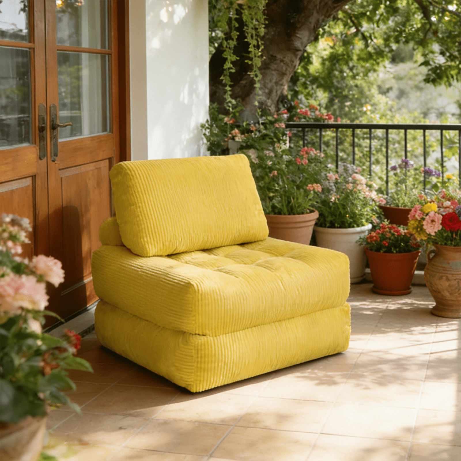 PAPROOS Bean Bag Chair for Adults, Corduroy Bean Bag Lounger, Convertible Floor Sofa Bed, Comfy Lounge Chair with Back Support for Bedroom, Dorm, Game Room and Living Room, Yellow