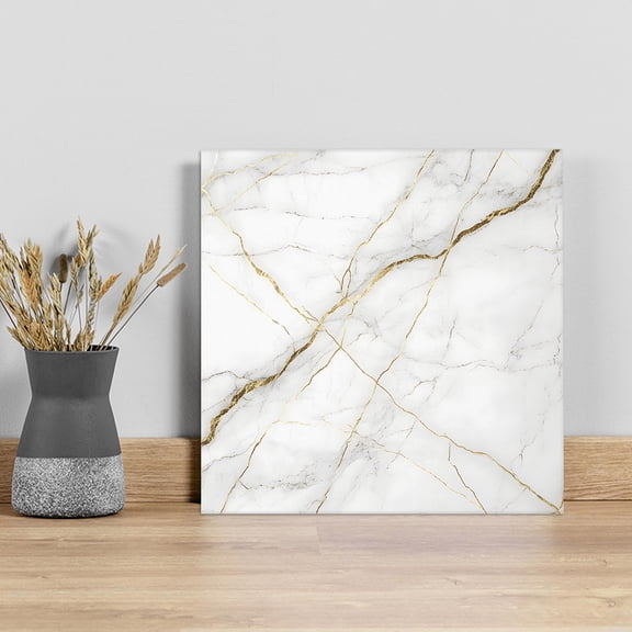Marble Wall Art Painting on Canvas, Grey Golden Crack Minimalistic Abstract Canvas Art Home Prints Wall Art Framed Modern Artwork for Living Room Bedroom Wall Decor 20x20in