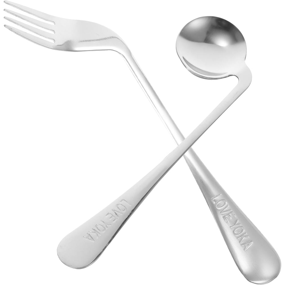 1 Set Angled Fork Spoon Lightweight Ergonomic Fork Spoon Eating Feeding Utensila Assist