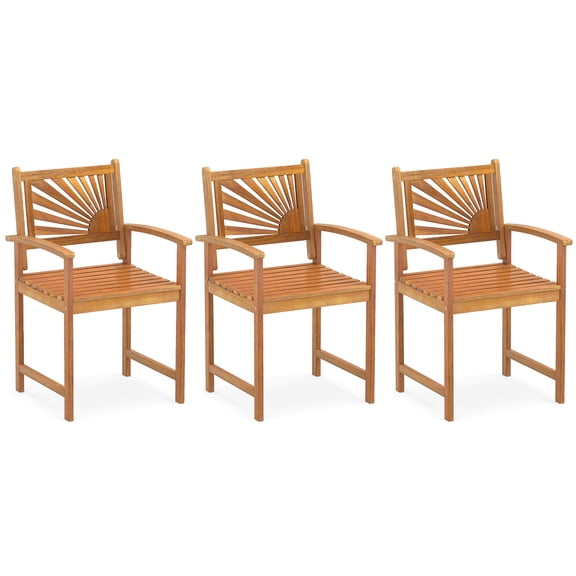 Costway 3 PCS Outdoor Acacia Wood Dining Chairs, Patio Dining Chairs with Backrests Armrests