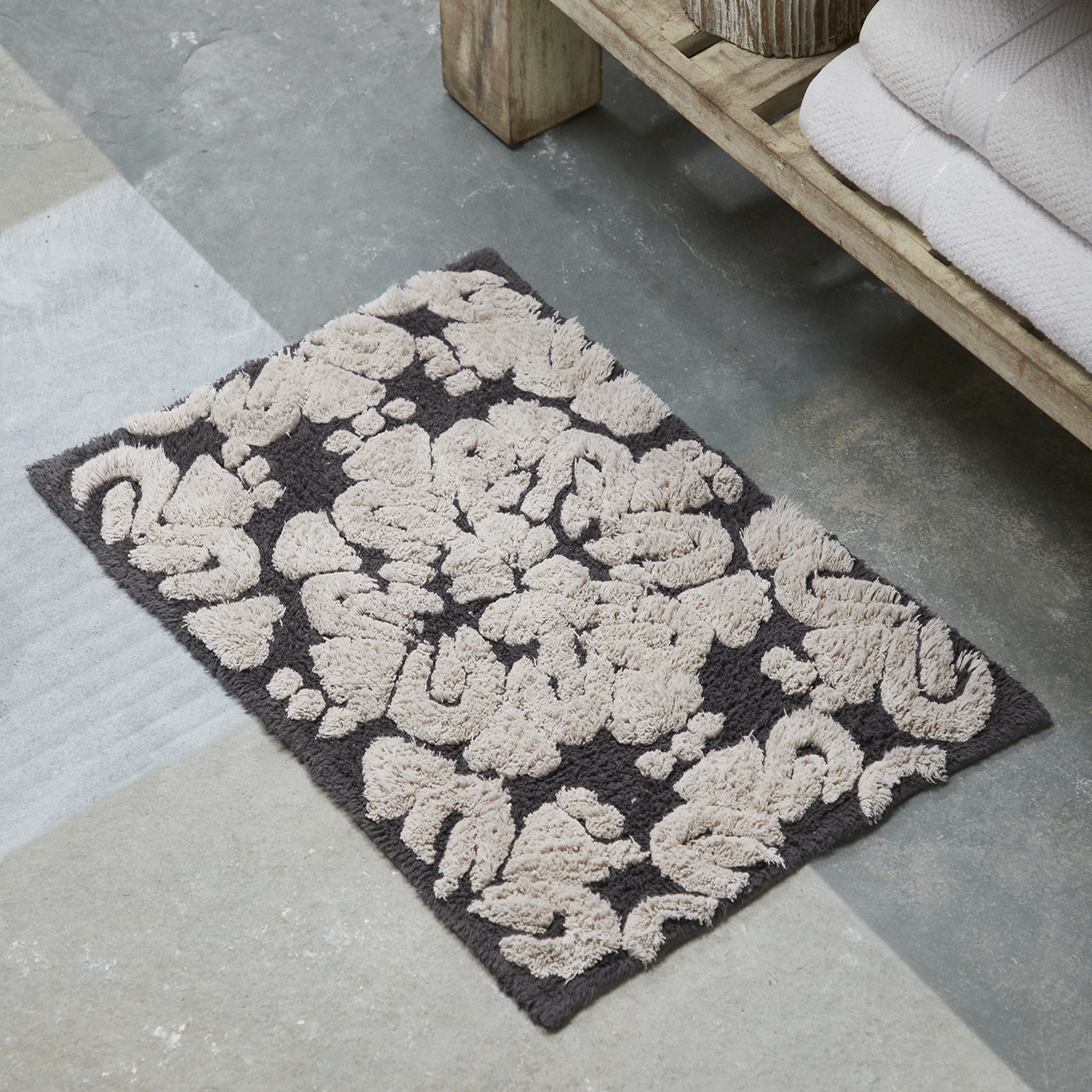 Better Trends 5 Piece Bathroom Rug Set 100% Cotton Extra Soft Tufted Bath Rug Water Absorbent Non-Slip Bath Mat Machine Washable (Charcol) Medallion Collection