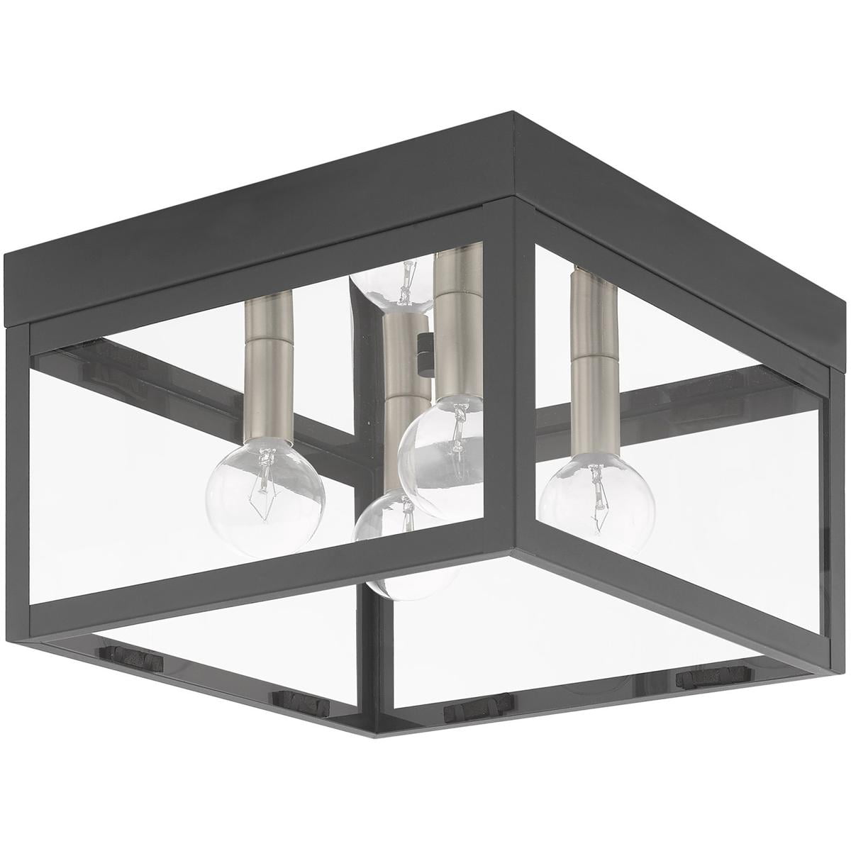 10.5 inch 4 Light Scandinavian Gray Outdoor Ceiling Light fixture with Clear Glass Shade