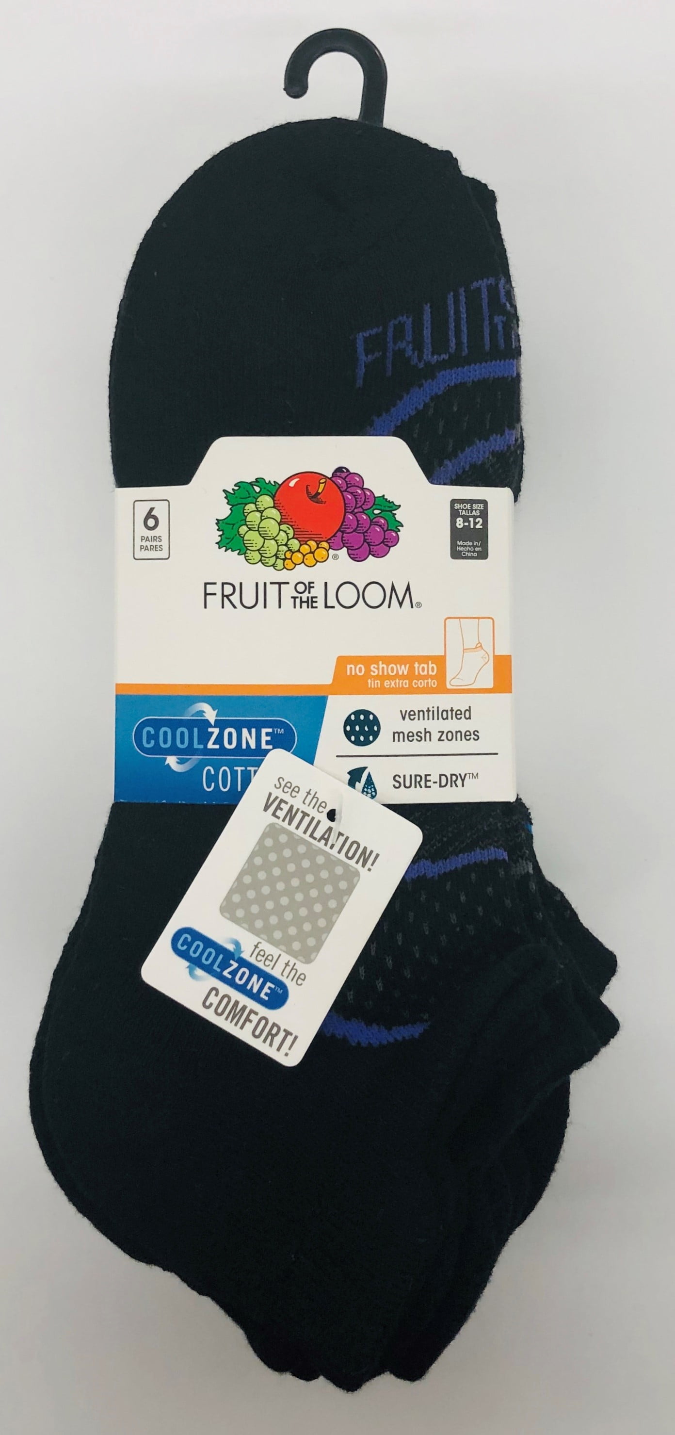 Fruit Of The Loom No Show Tab Comfort Socks, 6 Pairs