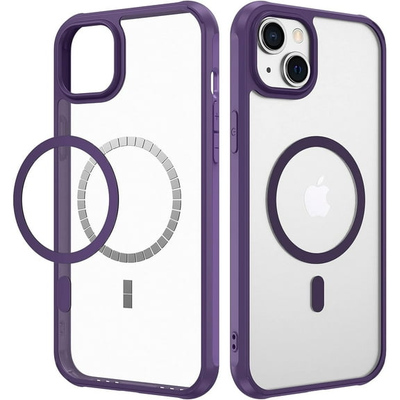 for iPhone 14 /iPhone 13 Magnetic Case, Built in Strong Magnets, Translucent Frosted Hard PC Back Soft TPU Edge Slim Protective Case for iPhone 14/iPhone 13 6.1" - Purple