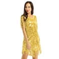 thumbnail image 5 of RUNQHUI Womens V Neck Sleeveless Sparkling Sequin Fringe Ballroom Latin Dance Dress Party Dress Gold XL, 5 of 7