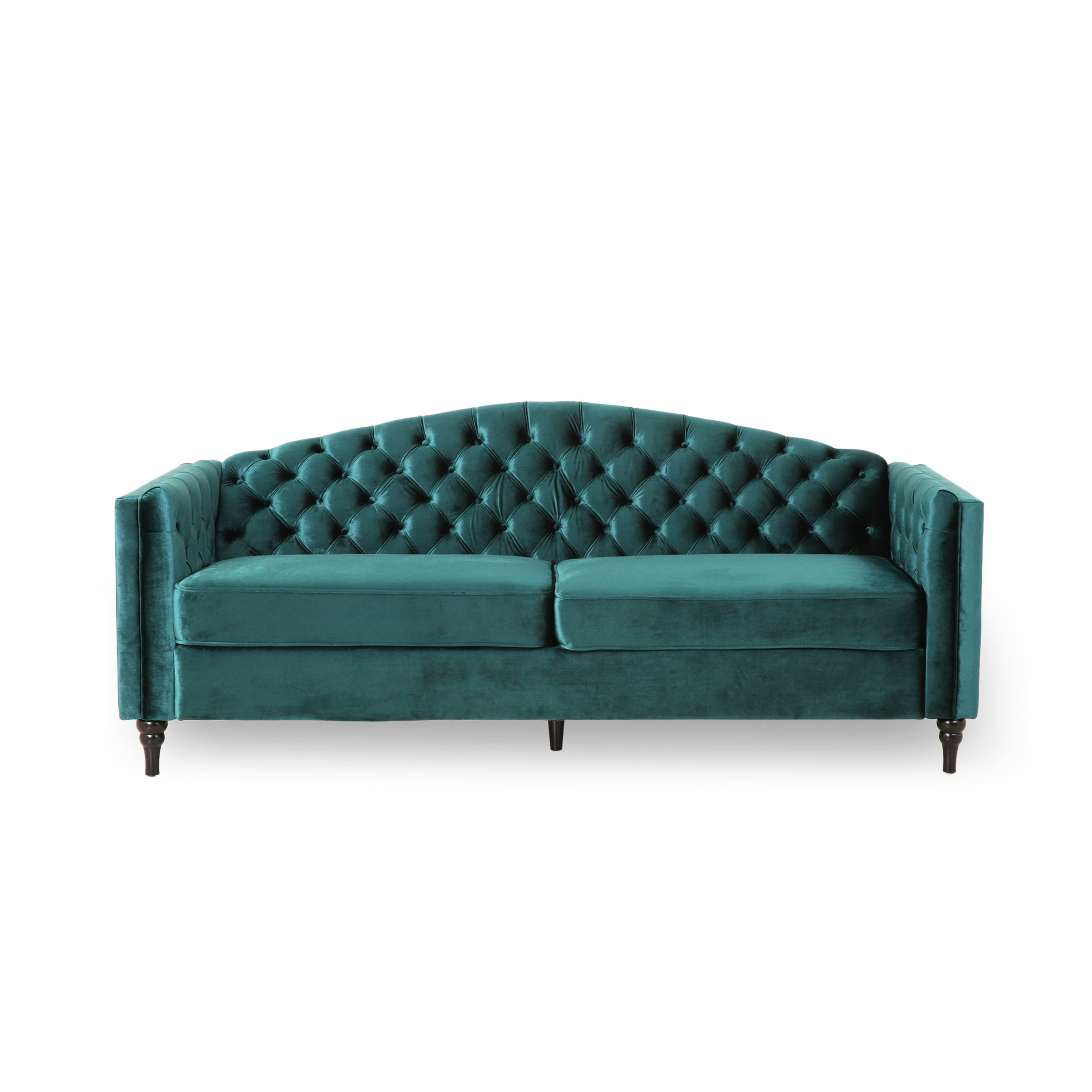 Darionna Traditional Button Tufted Velvet 3 Seater Sofa, Teal and Dark
