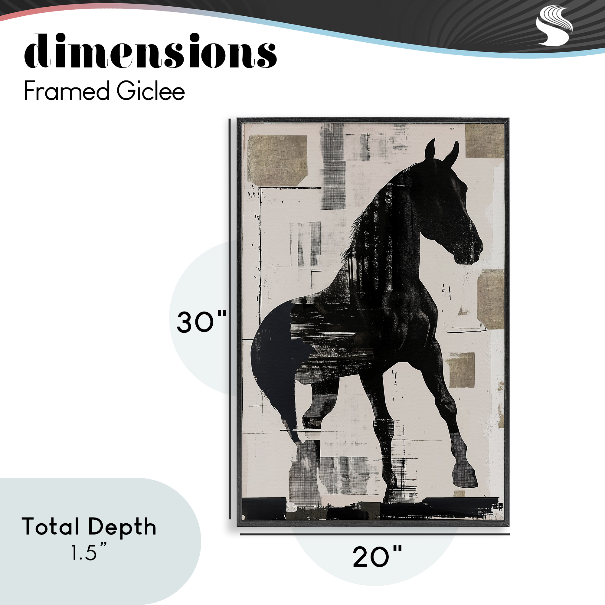 Equinity Horse Silhouette Black Framed Giclee Art, design by Annabelle Hall
