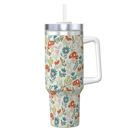 

Goofa Garden Of Little Bunnies Print 40oz Ice Bully With Handle And Straw Stainless Steel Vacuum Insulated Cup And 2 In 1 Straw Lid