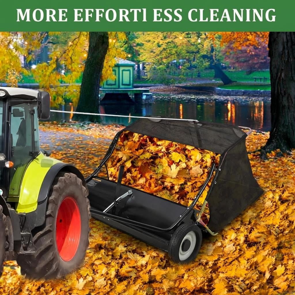 42-Inch ATV Lawn Sweeper, Easy-Empty Hopper with 4 Nylon Brushes (10-Inch Diameter), Universal Hitch & Sturdy Wheels, Black
