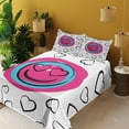 thumbnail image 2 of Ambesonne Emoji Fitted & Top Sheet Set with Shams, Delicate Love Funny Face Art, White Hot Pink Black, 2 of 5