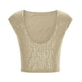 thumbnail image 4 of Oplxuo Women's Sequin Boat Neck Shirts Sparkle Glitter Backless Tee Cap Sleeve Crop Tops, 4 of 5