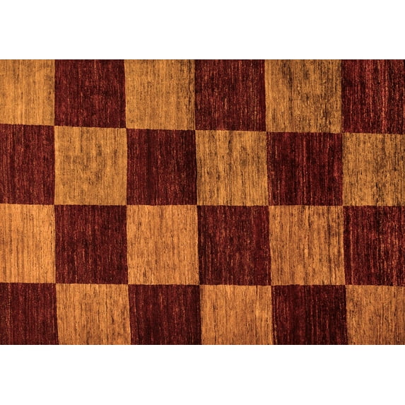 Ahgly Company Indoor Rectangle Checkered Orange Modern Area Rugs, 8' x 10'