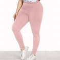 thumbnail image 2 of BiZtdJrK Plus Size Yoga Pants for Women High Waist Tummy Control Leggings Casual Stretchy Athletic Pants Solid Color Tight Workout Leggings, Pink, XXXL, 2 of 8