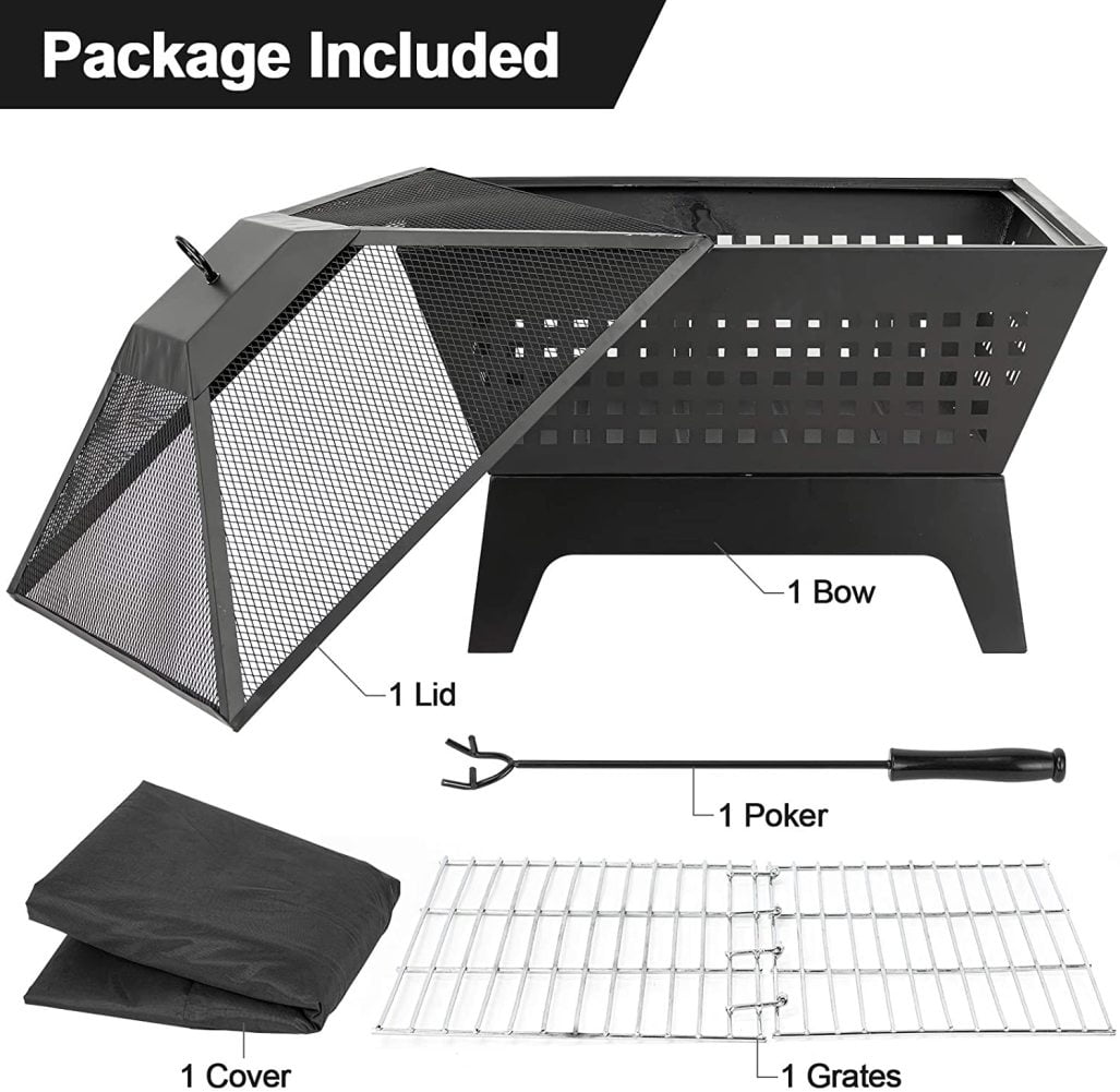 Amagabeli Fire Pit with Waterproof Cover Outdoor Wood Burning 24.4 ...