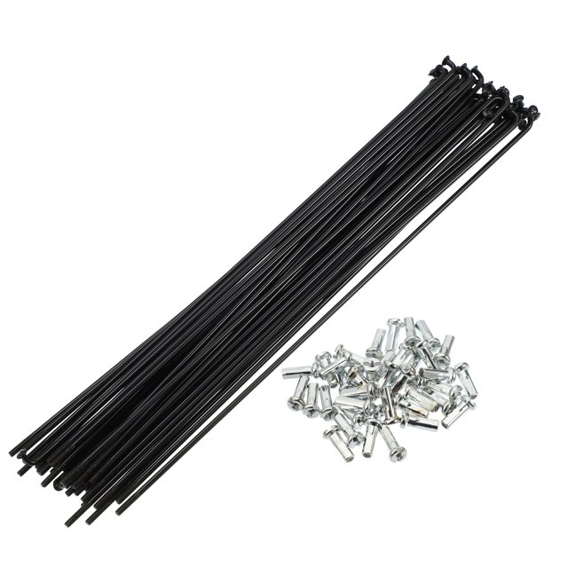 Unique Bargains 40 radios 14G J Bend 202 mm x 2 mm con cabecillas para bicicleta acero negro
