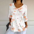 thumbnail image 2 of Tittly Cute Summer Tops for Women, 3/4 Sleeve Shirts for Women Dressy Tunic Tops Casual Wear with Floral, Graphic Tees for Women, V Neck T Shirts for Women Orange 2XL, 2 of 5