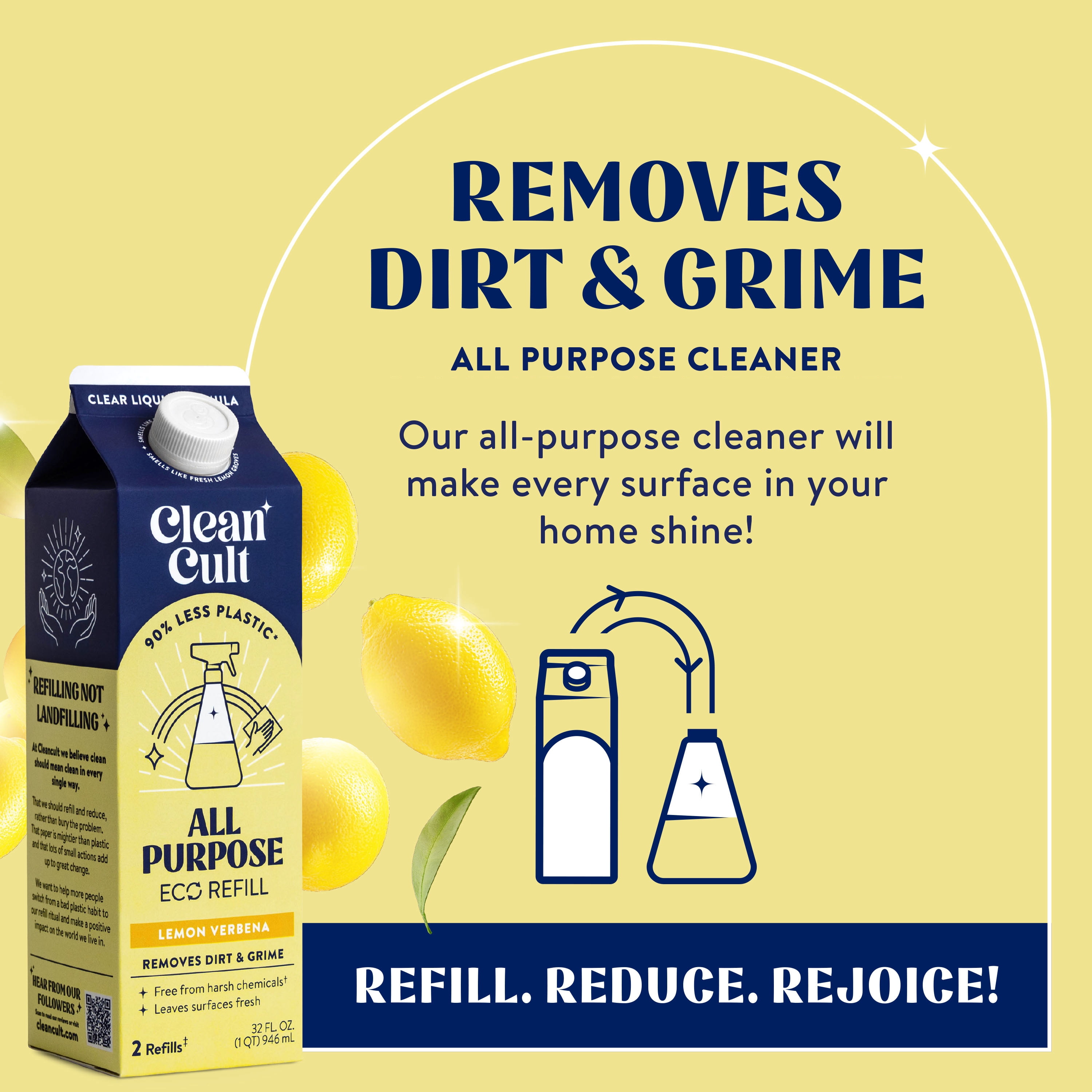 Cleancult All Purpose Cleaner Refill, Nature-Inspired Ingredients, Lemon Verbena Scent, 32 fl oz