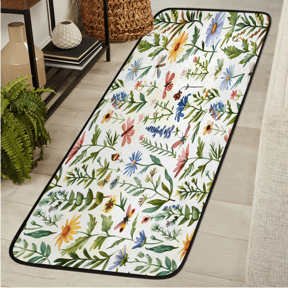 CURLYOOT Spring Summer Runner Rug 2'x6' Washable Kitchen Runner Rug Indoor Non Slip Laundry Rugs Wildflower Floor Carpet for Hallway Kitchen Entryway Bedroom Living Room