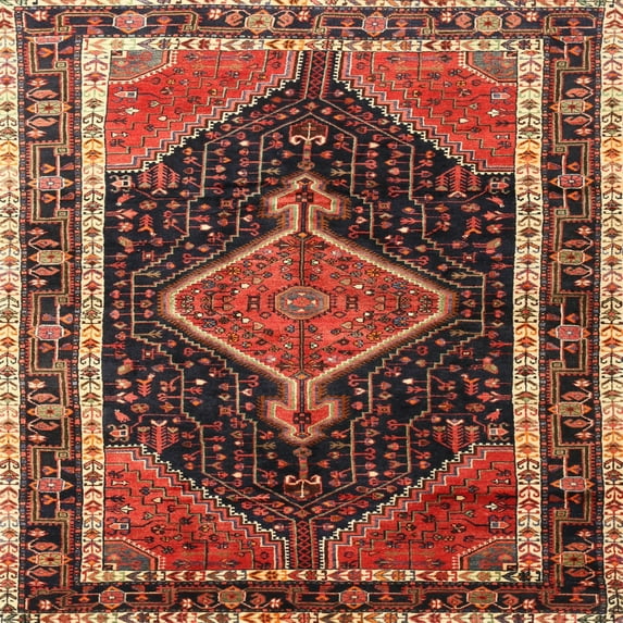 Ahgly Company Machine Washable Indoor Square Traditional Rust Pink Area Rugs, 8' Square