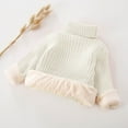 thumbnail image 3 of Cute Sweater Girls Fleece Lined Turtleneck Long Sleeve Cable Knit Sweater Bear Print Thick Winter Warm Knitwear Tops, White, 3 Years, 3 of 7