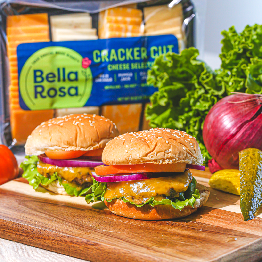 Bella Rosa Cracker Cut Cheddar, Pepper Jack, Colby Jack, and Gouda Cheese Slice Variety Pack, 1 lb Tray