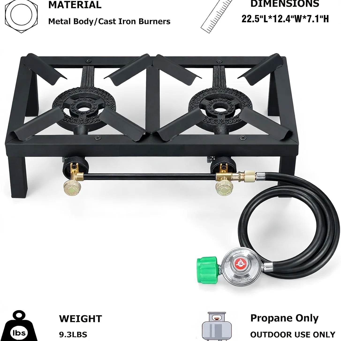 Portable Double Burner Propane Gas Stove, Portable Propane Cooker, Durable Square Camping Stove with Regulator Hose & Independent Knobs for Outdoor Cooking Camping, Backyard Picnic